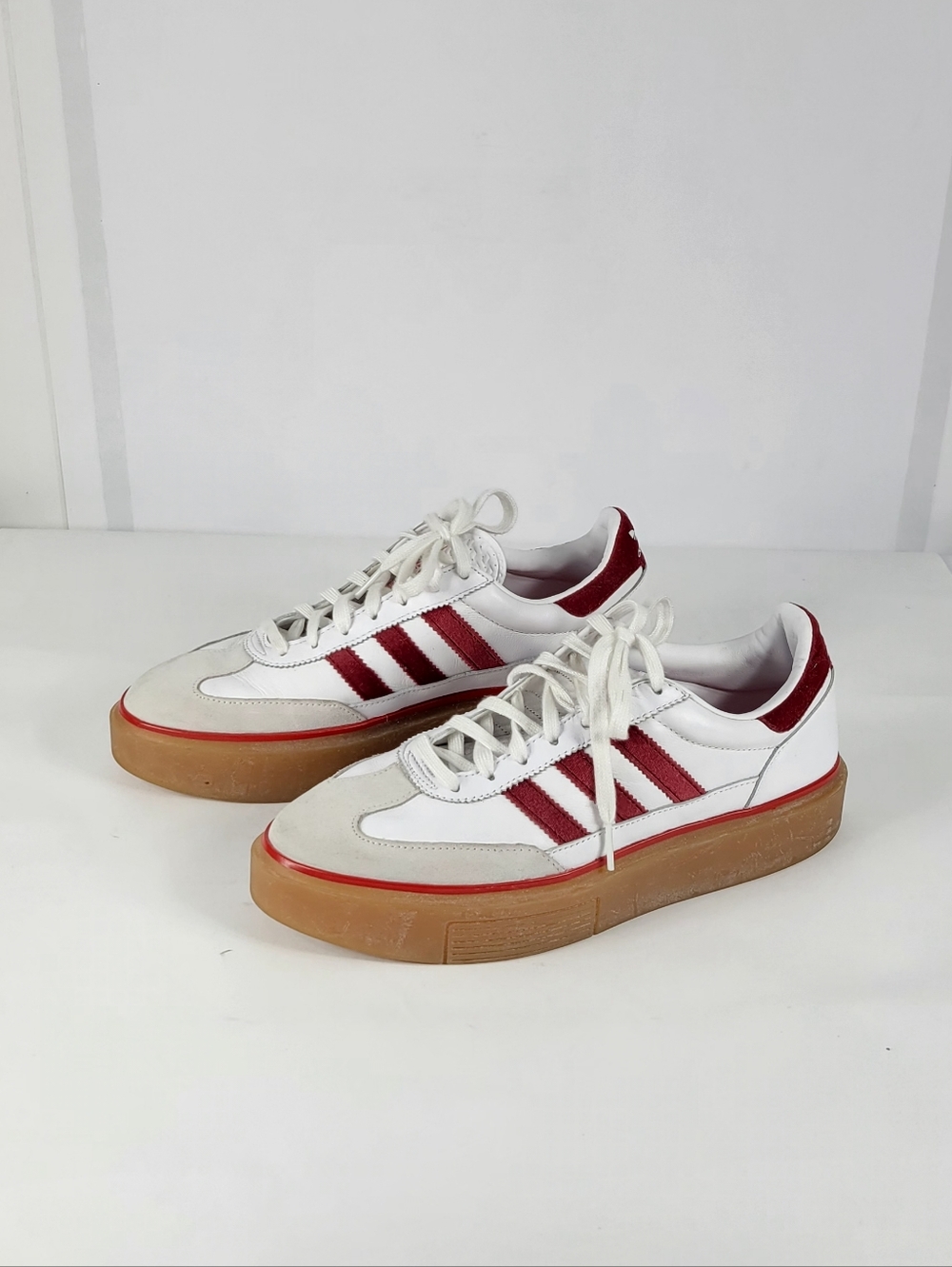adidas White Sneakers with Red Stripes and Gum Sole #823